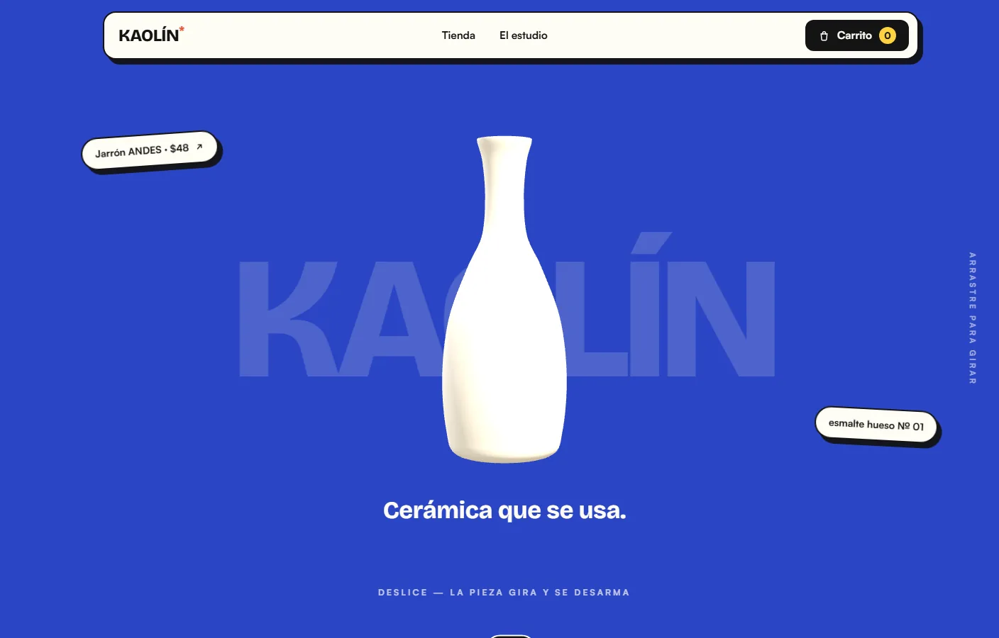 KAOLÍN — tienda de cerámica con carrito y checkout, construida por Novara